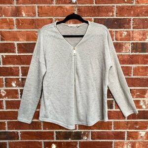 Soft Surroundings Womens XL Oatmeal Beige Zipper Front Long Sleeve Top